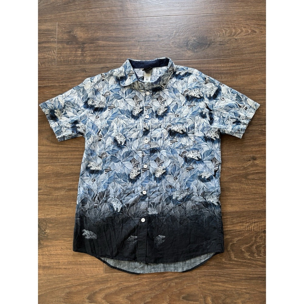 Disney Star Wars Millennium Falcon Leaf Print Blue Short Sleeve Shirt M
